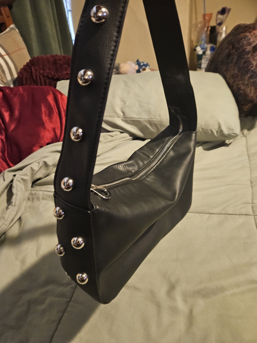 Black Stud-Accent Shoulder Bag